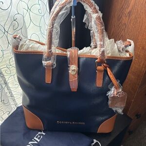 Dooney & Bourke Navy and Tan Shelby Shopper